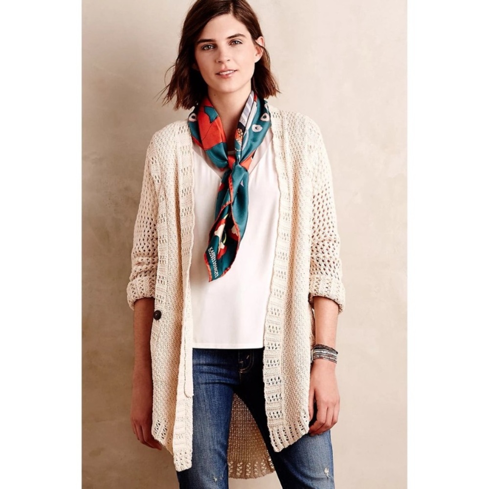 Angel of the North Ivory Silva Circle Cardigan Womens Size XL Open Front Pockets